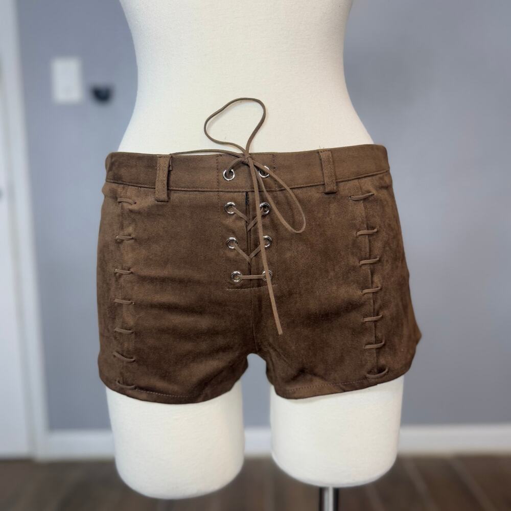 Edikted Sloane Faux Suede Micro Shorts, Brown, XS